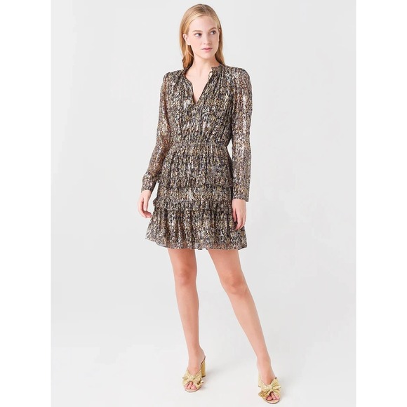 ba&sh Dresses & Skirts - BA&SH Glen Ruffle Long Sleeve Metallic Mini Dress Size Small